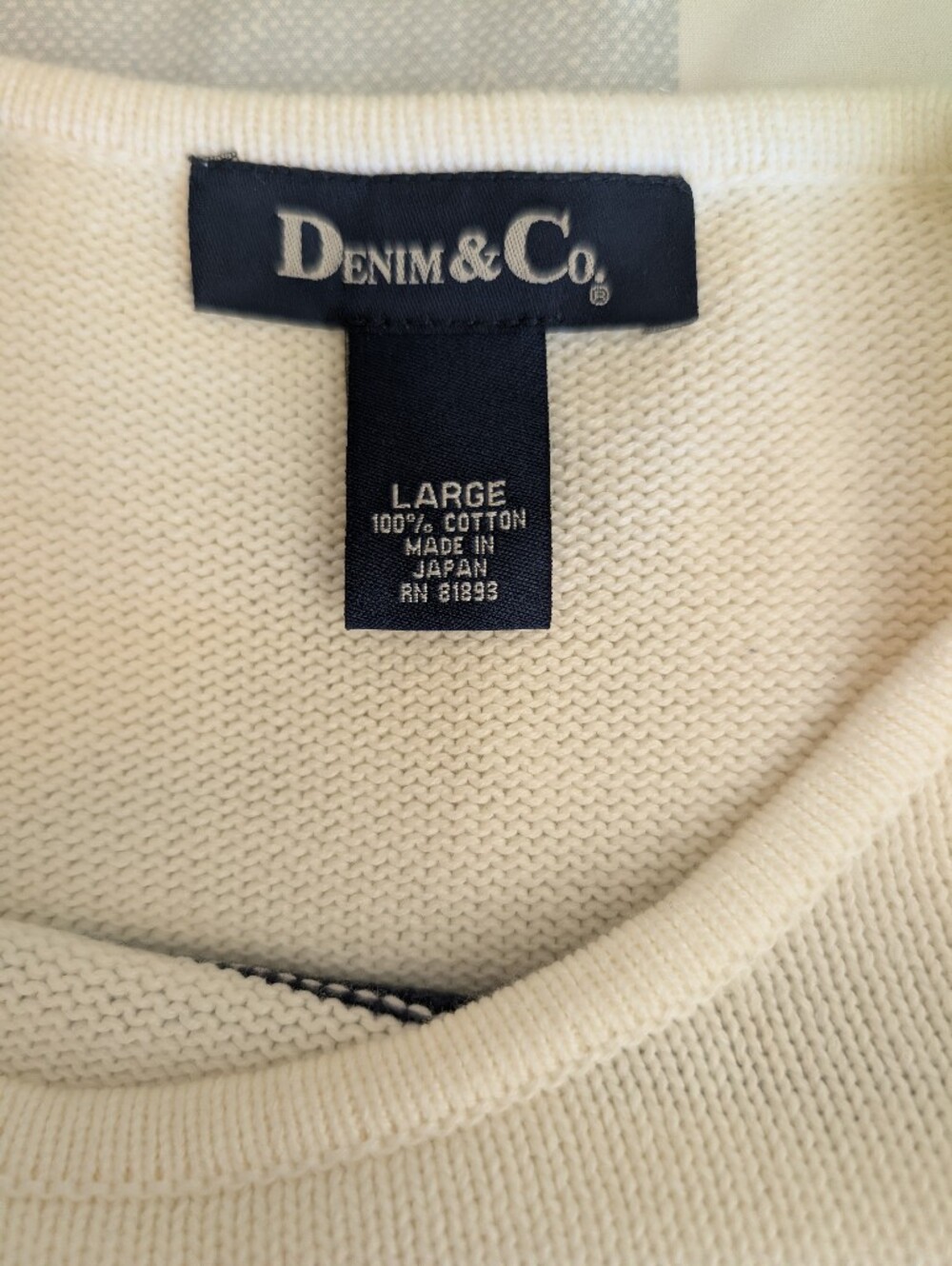 Vintage Womens Large 100% Cotton Stars & Stripes Sweater Cream Cottage Classic - Picture 6 of 6